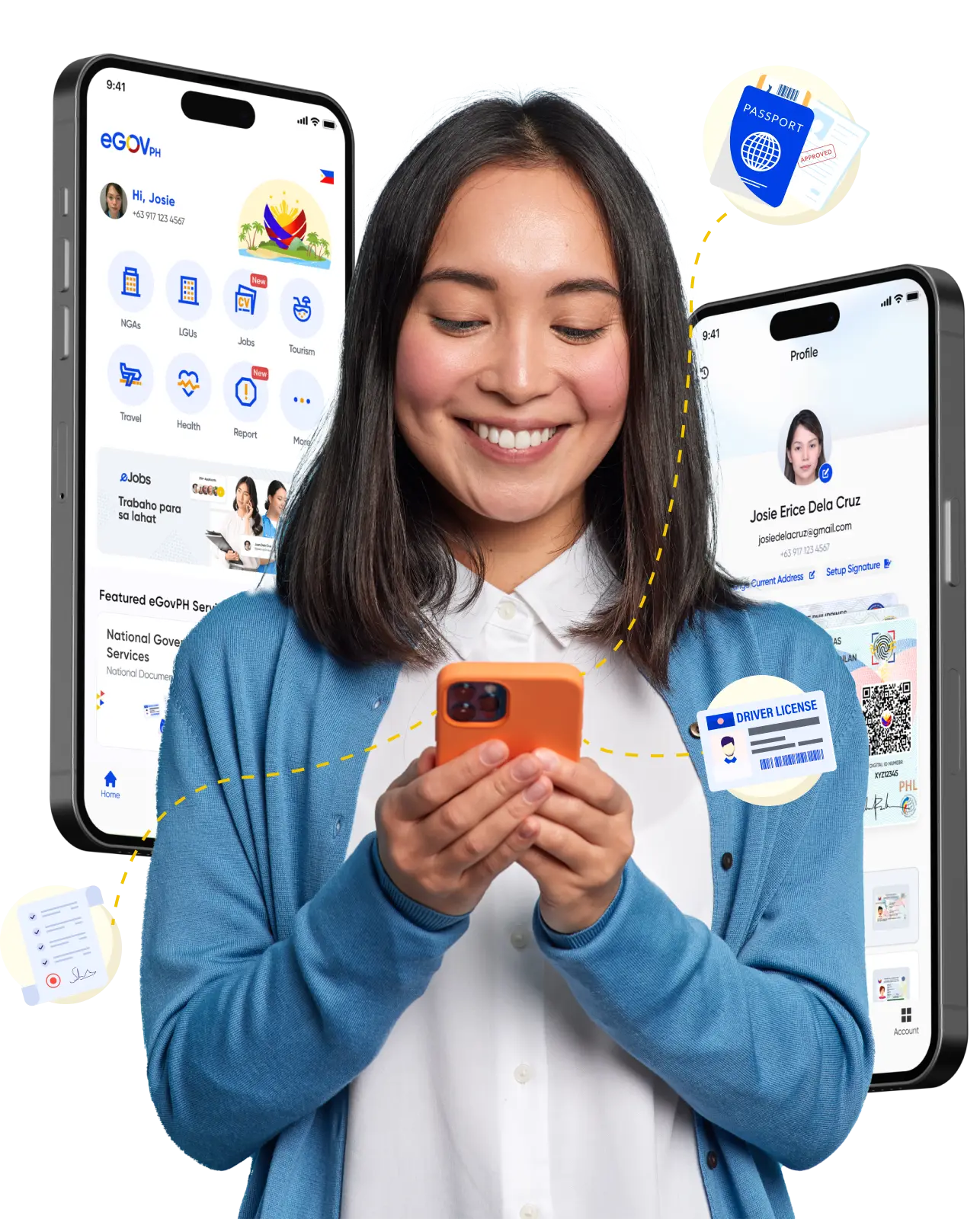 Girl holding a phone with phone backgrounds